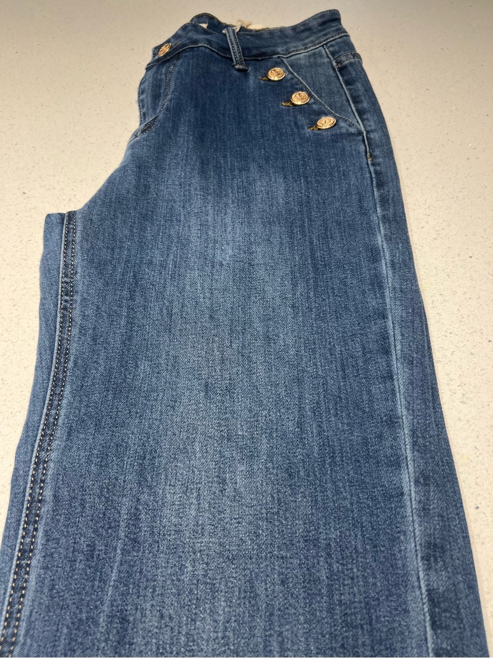 Women’s wide leg High-Rise Blue Denim Jeans with Side Button Detail